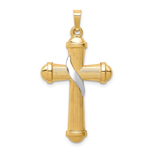 14k Two-tone Gold Hollow Polished Methodist Cross 1in