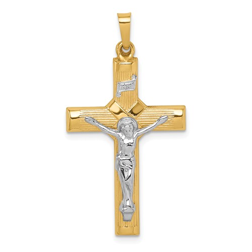 14k Two-tone Gold Hollow Polished Wrapped Center Crucifix 1in
