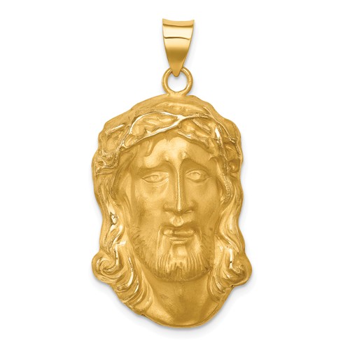 14k Yellow Gold Hollow Polished and Satin Large Jesus Medal 1in