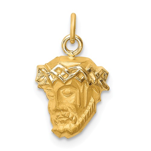 14k Yellow Gold Hollow Polished and Satin Small Jesus Medal 3/8in