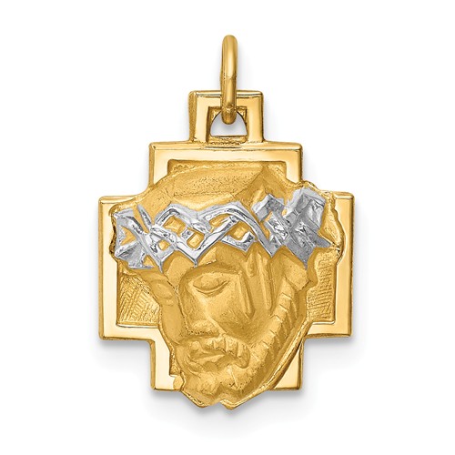 14k Yellow Gold Hollow Polished and Satin Jesus Cross Medal 1/2in