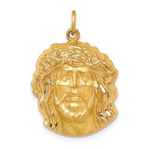 14k Yellow Gold Hollow Jesus Medal with Polished and Satin Finish 3/4in