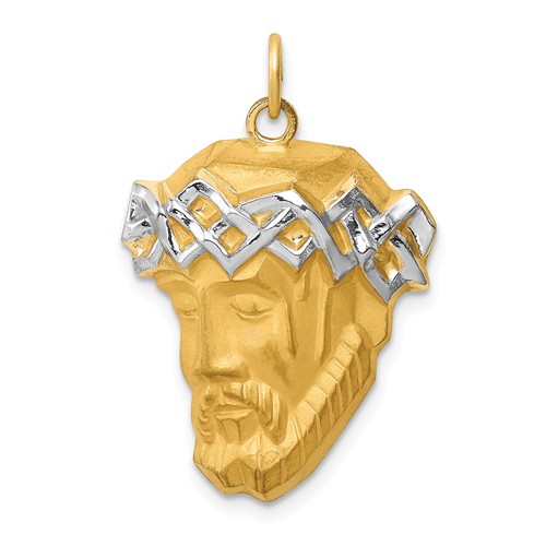 14k Yellow Gold Rhodium Hollow Polished and Satin Jesus Medal 7/8in