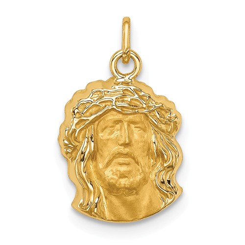 14k Yellow Gold Hollow Polished and Satin Small Jesus Medal 1/2in