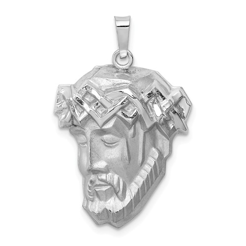 14k White Gold Hollow Polished and Satin Jesus Medal 7/8in