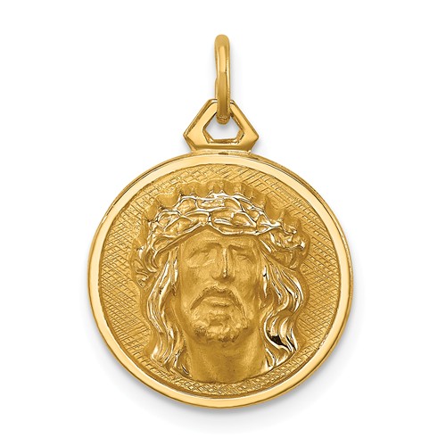 14k Yellow Gold Hollow Polished Satin Small Round Jesus Medal 1/2in