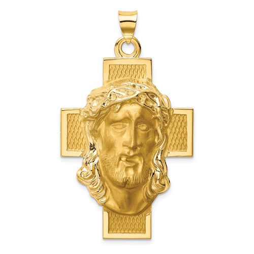 14k Yellow Gold Hollow Polished and Satin Jesus Cross Pendant 1 1/2in