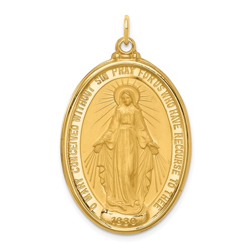 14k Yellow Gold Oval Miraculous Medal 1.25in
