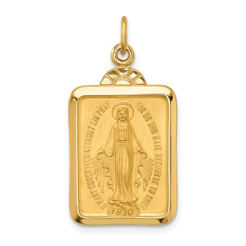 14k Yellow Gold Rectangular Miraculous Medal Fan Top 7/8in