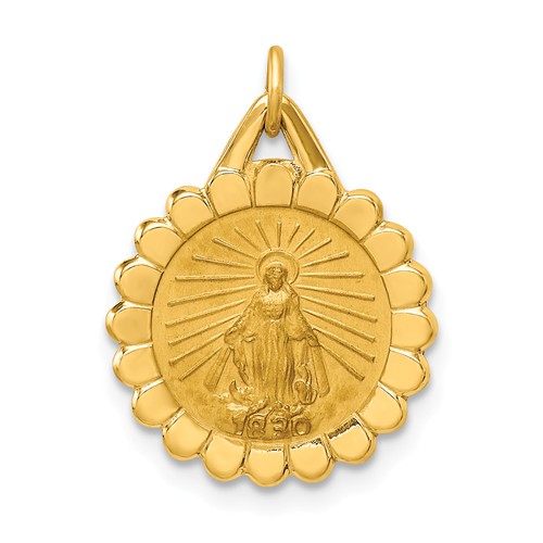 14k Yellow Gold Polished Satin Round Scalloped Miraculous Medal 1/2in