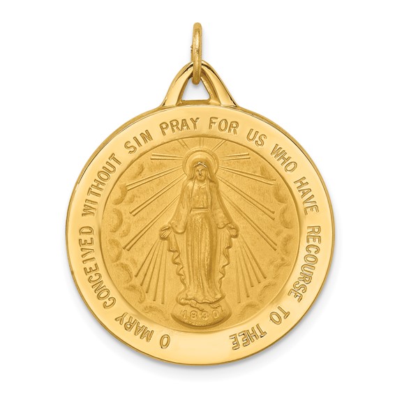 14k Yellow Gold Round Miraculous Medal 1in