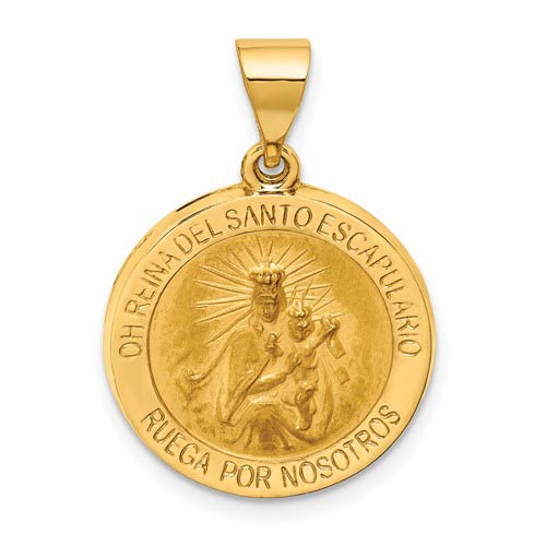 14k Yellow Gold Hollow Round Escapulario Reversible Medal