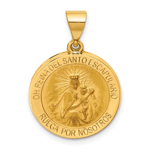14k Yellow Gold Hollow Round Escapulario Reversible Medal