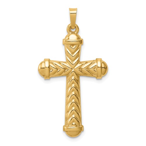 14k Yellow Gold Hollow Polished Chevron Design Cross 1in