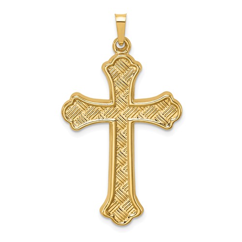 14k Yellow Gold Hollow Woven Fleur de Lis Cross 1 1/4in