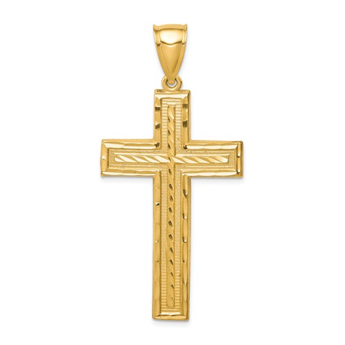 14k Yellow Gold Multi-Texture Diamond-cut Cross Pendant 1 1/2in