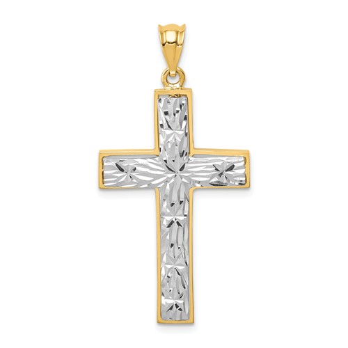 14k Two-tone Gold Bright Diamond-cut Cross Pendant 1 1/4in