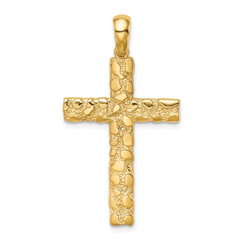 14k Yellow Gold Nugget Cross Pendant 1 1/4in