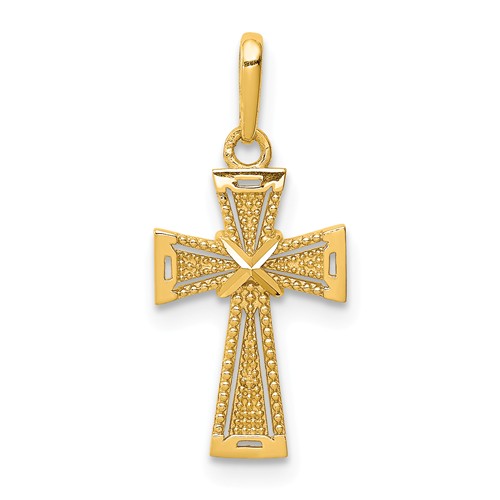 14k Yellow Gold Diamond-cut Tapered Cross Pendant with Beads 1/2in XR1839