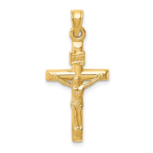 14k Yellow Gold Hollow INRI Crucifix Pendant 7/8in