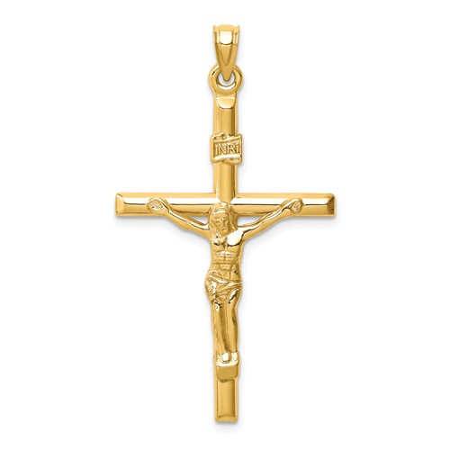 14k Yellow Gold Tube INRI Crucifix Pendant 1.5in
