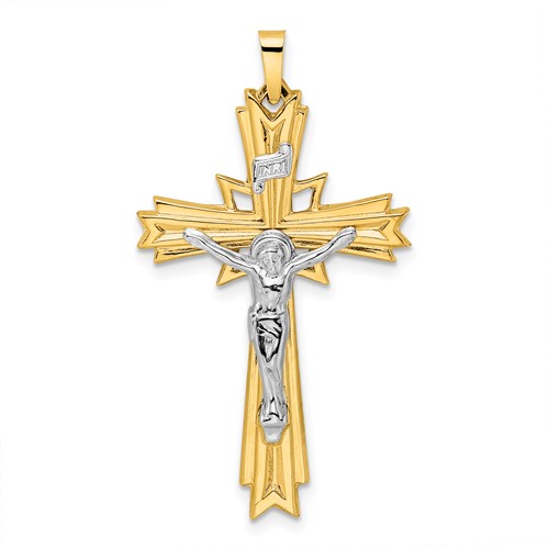 14k Two-tone Gold Fancy INRI Crucifix Pendant 1.25in