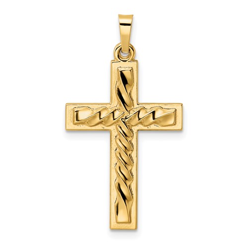 14k Yellow Gold Twisted Hollow Latin Cross Pendant 1in