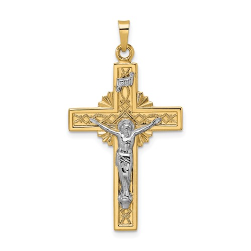 14k Two-Tone Gold Celtic INRI Crucifix Pendant 1.25in