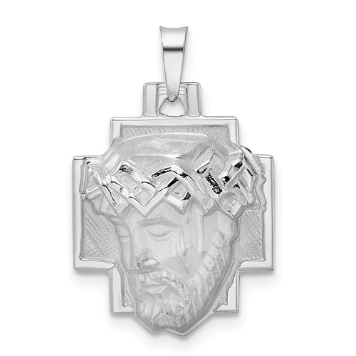 14k White Gold Face of Jesus Pendant 3/4in