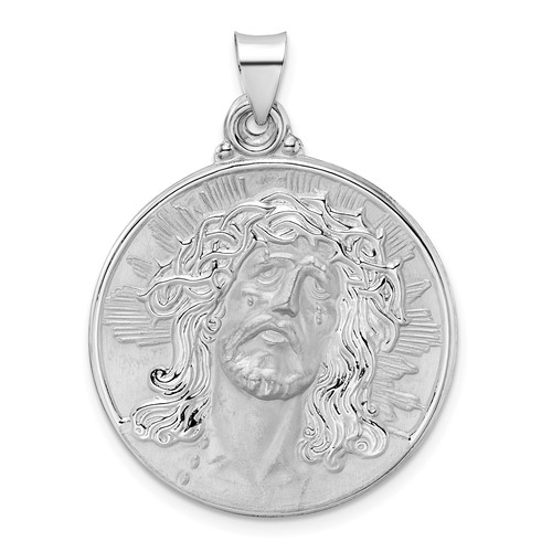 14k White Gold Hollow Round Face of Jesus Medal 1in