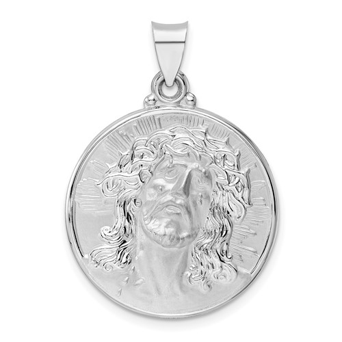 14k White Gold Hollow Round Face of Jesus Medal 7/8in