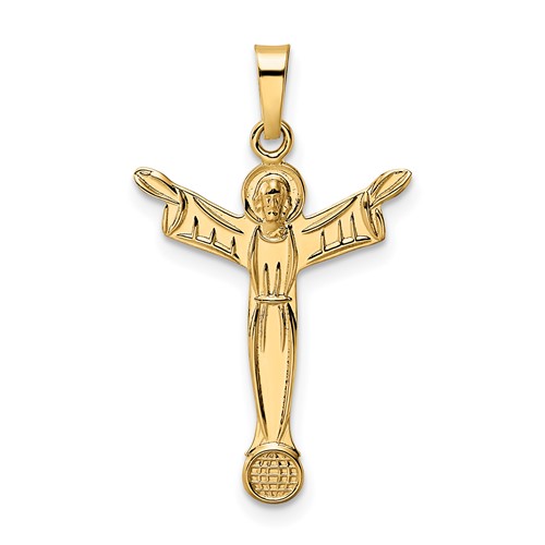 14k Yellow Gold Risen Christ Pendant with Globe 3/4in