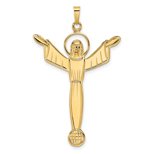 14k Yellow Gold Risen Christ Pendant with Globe 1.5in