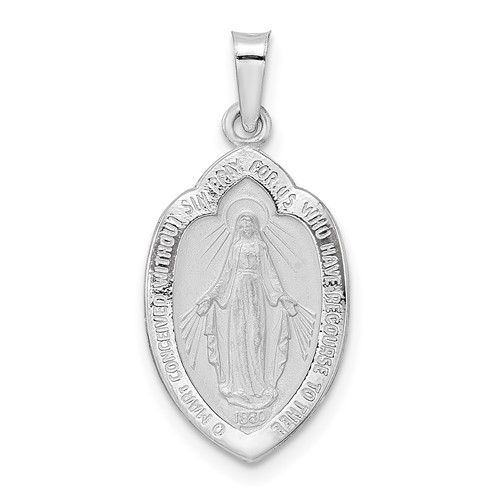 14k White Gold Hollow Miraculous Medal Shield Pendant