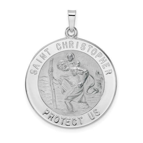 14k White Gold Saint Christopher Medal 1in
