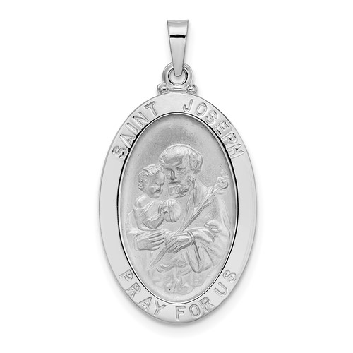 14k White Gold Oval Saint Joseph Medal 1in