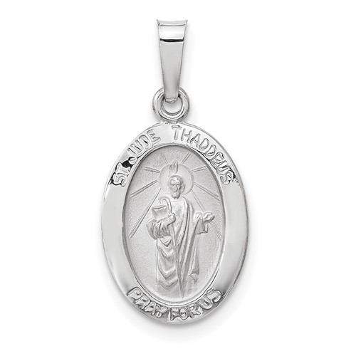 14k White Gold Hollow Oval St Jude Thaddeus Medal 5/8in