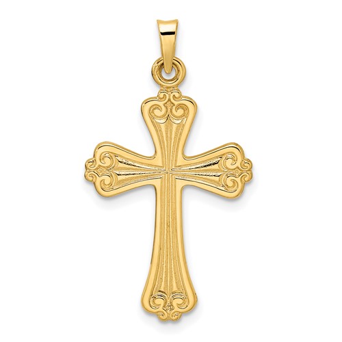 14k Yellow Gold Tapered Budded Cross Pendant 1in