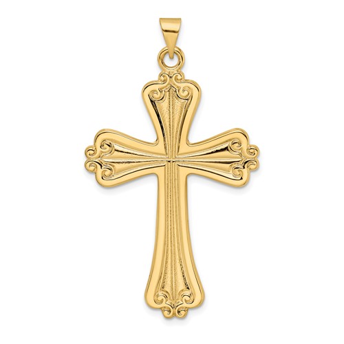 14k Yellow Gold Budded Cross Pendant 1.75in