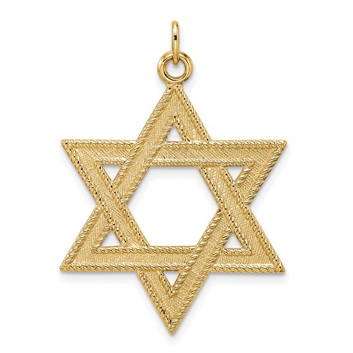 14k Yellow Gold Textured Star Of David Pendant 1in