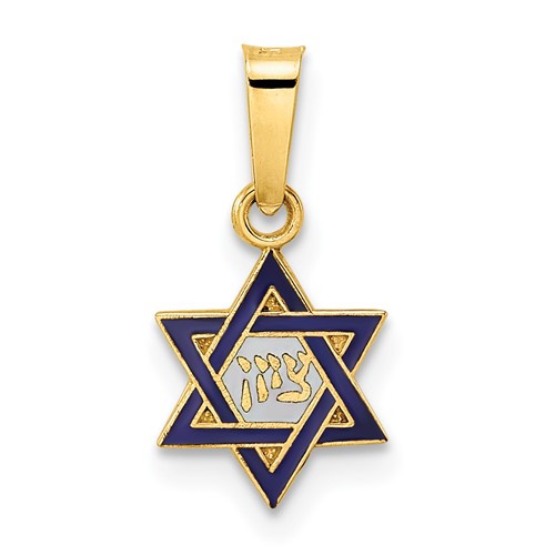14k Yellow Gold Blue Enamel Star Of David Charm 3/8in