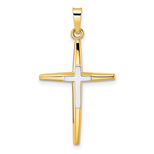 14k Two-tone Gold Tapered Double Cross Pendant 1in