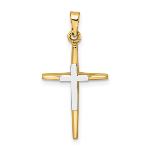 14k Two-tone Gold Tapered Double Cross Pendant 3/4in