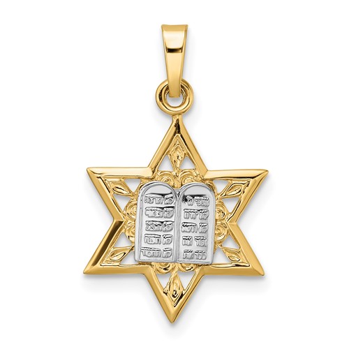 14k Two-Tone Gold Star And Torah Pendant 5/8in