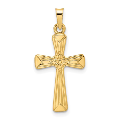 14k Yellow Gold Tapered Floral Cross Pendant 3/4in