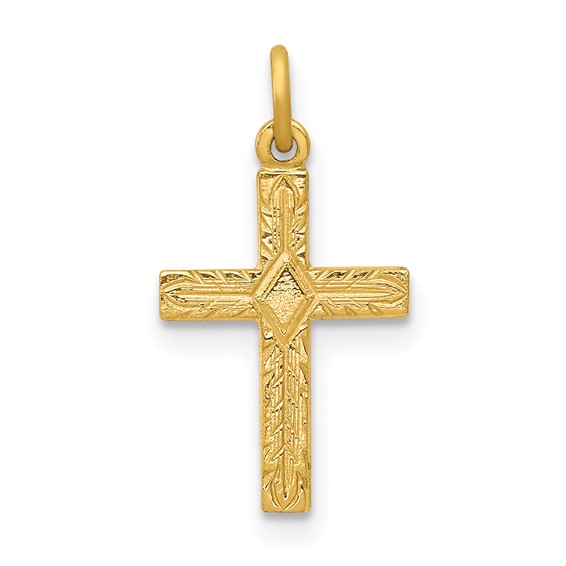 14k Yellow Gold 1/2in Cross Charm with Wheat Texture