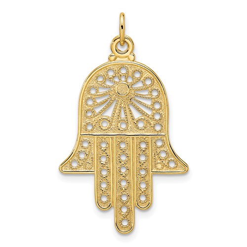 14k Yellow Gold Ornate Filigree Hamsa Pendant 1in