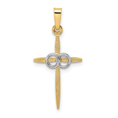 14k Two-tone Gold Double Ring Cross Pendant 3/4in