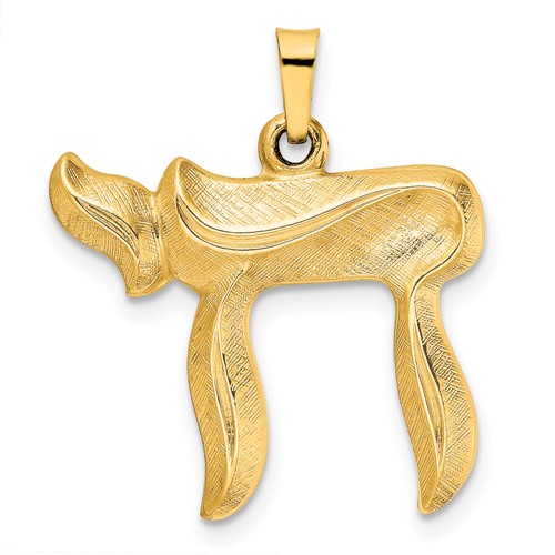 14k Yellow Gold Textured Chai Pendant 3/4in