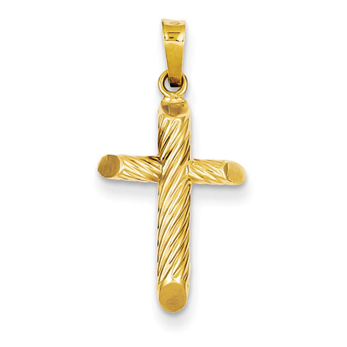 14kt Yellow Gold 3/4in Hollow Ribbed Cross